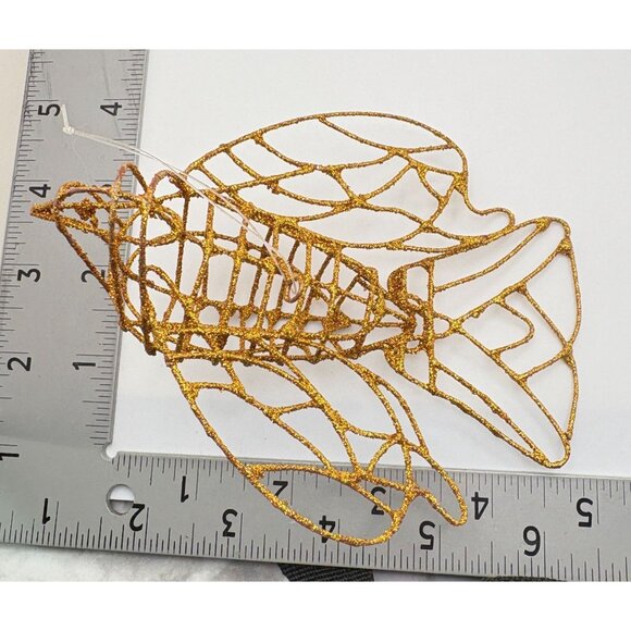 Vintage Gold Glitter Wire Bird Christmas Tree Ornament Ornate Shimmering - Picture 4 of 7